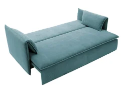 Vente-unique Sofá*Sofá convertível 3 lugares veludo canelado azul TEODORA Azul turquesa