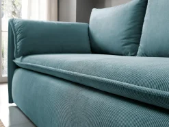 Vente-unique Sofá*Sofá convertível 3 lugares veludo canelado azul TEODORA Azul turquesa