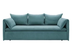 Vente-unique Sofá*Sofá convertível 3 lugares veludo canelado azul TEODORA Azul turquesa