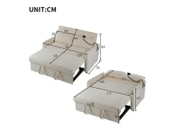 Sofá convertível ajustável multiângulo em tecido chenille - 2 lugares - com suporte para telefone e portas USB -^ModernLuxe Best