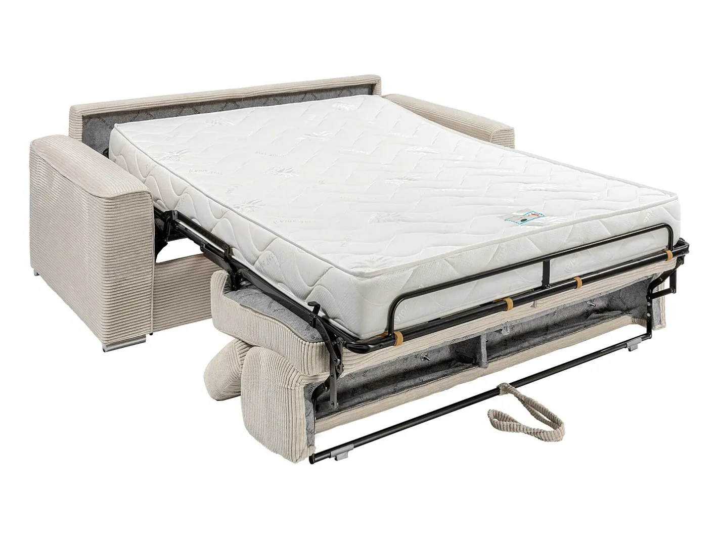 Vente-unique Sofá*Sofá convertível de veludo canelado assento memória de forma 140 cm colchão 18cm CALIFE Bege
