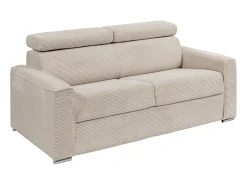 Vente-unique Sofá*Sofá convertível de veludo canelado assento memória de forma 140 cm colchão 18cm CALIFE Bege