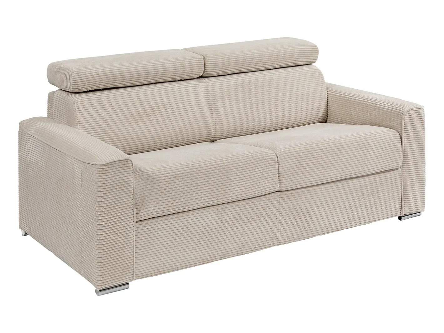 Vente-unique Sofá*Sofá convertível de veludo canelado assento memória de forma 140 cm colchão 18cm CALIFE Bege
