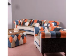 Clearance Sofá de 1 lugar estofado em patchwork - Chesterfield - Retalhos Poltrona