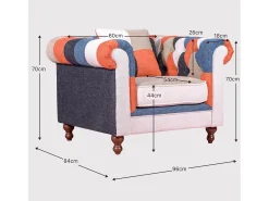 Clearance Sofá de 1 lugar estofado em patchwork - Chesterfield - Retalhos Poltrona