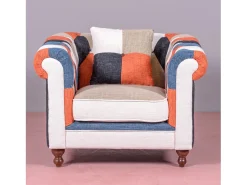 Clearance Sofá de 1 lugar estofado em patchwork - Chesterfield - Retalhos Poltrona
