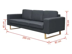 Sofá de 3 lugares 200 x 82 x 76 cm em tecido cinza escuro 02_0020661*Helloshop26 Online