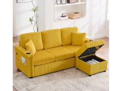 Sofá de 4 lugares - Sofá de canto com iluminação LED e apoio para os pés com compartimento - suporte para copos e bolsos laterais - bombazine* Outlet