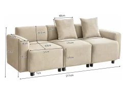 Clearance Sofá de 3 lugares com 2 almofadas - 211 x 67 x 71 cm - Tecido Chenille - Sofá