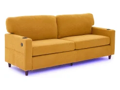 Hot Sofá de 2 lugares com porta USB-C, iluminação LED e bolsos laterais - Tecido chenille - Sofá