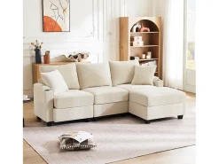 Clearance Sofá de 3 lugares com pufe - 213,5 x 139 x 87 cm - com 2 almofadas - veludo - Sofá