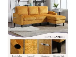Sofá de 4 lugares com pufe - 196,5 x 75 x 77 cm - com armazenamento + braços - veludo -^Merax Outlet