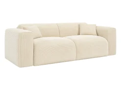 Vente-unique Sofá*Sofá de 3 lugares conversível abertura rápida em veludo canelado - Colchão 16 cm POGNIA Bege