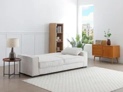 Vente-unique Sofá*Sofá de 3 lugares conversível em veludo cotelê FINORO Bege