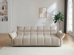 Vente-unique Sofá*Sofá de 3 lugares conversível clic-clac em tecido chenille HAKEMO Bege