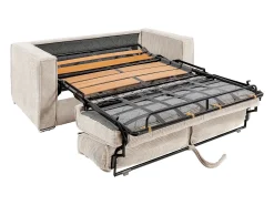 Vente-unique Sofá*Sofá de 4 lugares convertível veludo canelado LORETO Bege