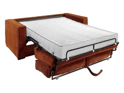 Vente-unique Sofá*Sofá de 4 lugares convertível rápido em veludo canelado - 160 cm - 18 cm LORETO Terracota