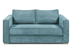 Vente-unique Sofá*Sofá de 3 lugares convertível abertura rápida veludo canelado bege LORETO Azul turquesa