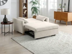 Vente-unique Sofá*Sofá de 2 lugares convertível com gaveta em veludo canelado AYLA Bege