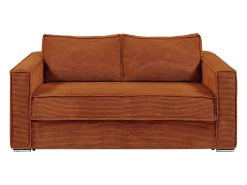 Vente-unique Sofá*Sofá de 4 lugares convertível rápido em veludo canelado - 160 cm - 22 cm LORETO Terracota