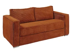 Vente-unique Sofá*Sofá de 4 lugares convertível rápido em veludo canelado - 160 cm - 22 cm LORETO Terracota
