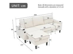 Online Sofá de 3 lugares estofado​​ - com ​​portas USB e Type-C​​ - com ​​dois porta-copos​​ - ​​Sofá-cama em L​​ - ​​​ Sofá