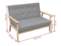 Sofá de 2 lugares para sala de estar sala de TV decoração de interiores tecido cinza claro 02_0020635*Helloshop26 Sale