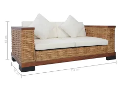 Clearance Sofá de 2 lugares para sala de estar sala de TV ou decoração de interiores com almofadas em rattan natural marrom 02_0019492 Sofá