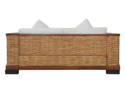 Clearance Sofá de 2 lugares para sala de estar sala de TV ou decoração de interiores com almofadas em rattan natural marrom 02_0019492 Sofá