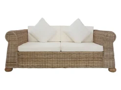 Sofá de 2 lugares para sala de estar sala de TV ou decoração de interiores com almofadas de rattan natural 02_0020837*Helloshop26 Discount