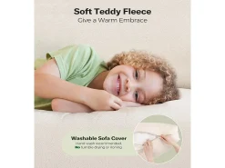 Sofá de 3 -Sety em Teddy Velvet, sofá grande do sofá direito em madeira maciça, sofre com apoios de braços, 210 x 79 x 89 cm -*DripeX Discount