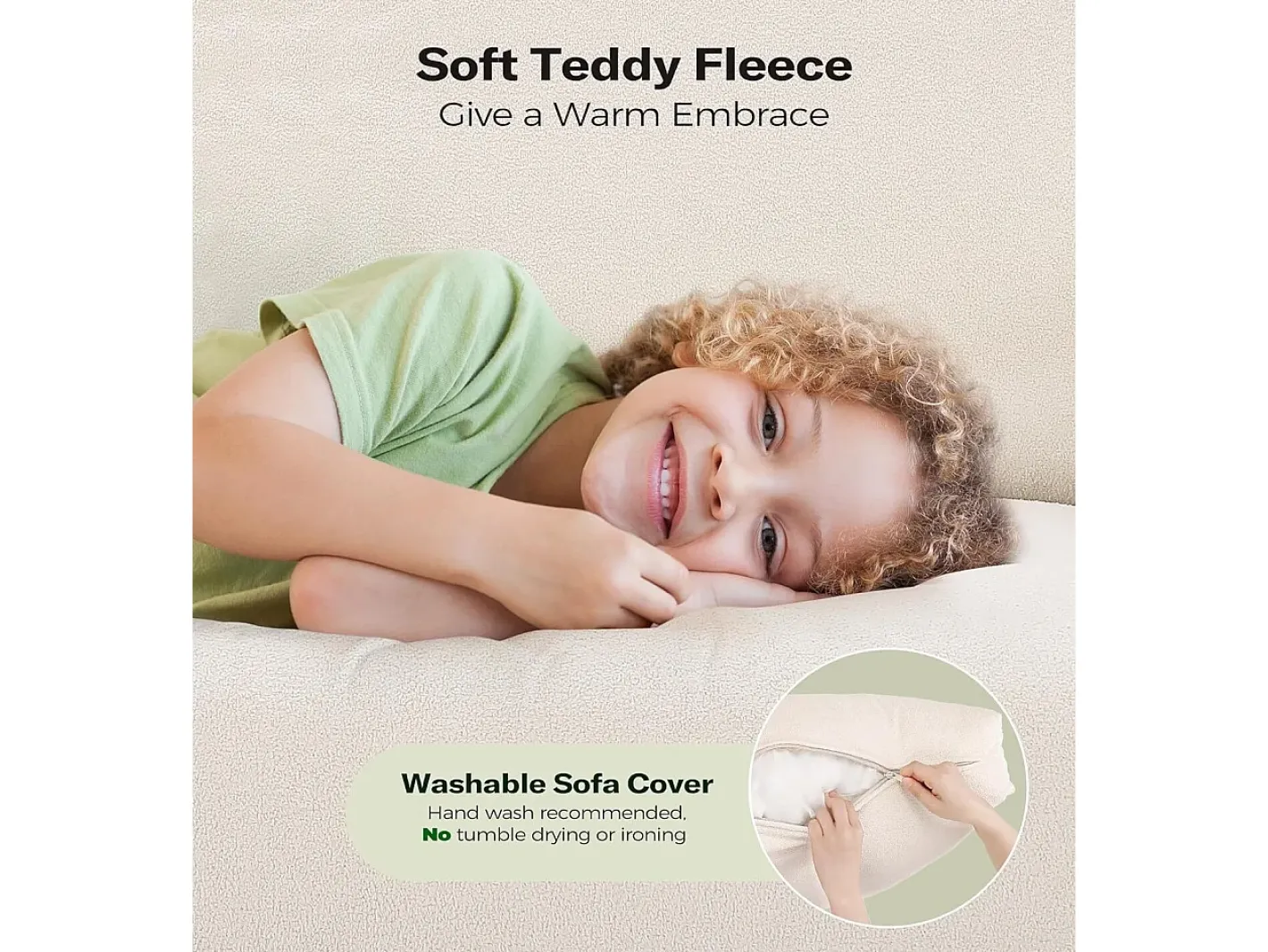 Sofá de 3 -Sety em Teddy Velvet, sofá grande do sofá direito em madeira maciça, sofre com apoios de braços, 210 x 79 x 89 cm -*DripeX Discount