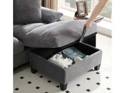 Sofá de canto 4 lugares em forma de U - com espaço de armazenamento - porta-copos incluído - 2 portas USB - cinza^ModernLuxe Clearance