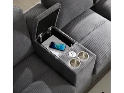 Sofá de canto 4 lugares em forma de U - com espaço de armazenamento - porta-copos incluído - 2 portas USB - cinza^ModernLuxe Clearance