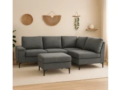 Clearance Sofá de canto 4/5 lugares em chenille cinza antracite com pufe KONEKT 3 lugares - Confortável, modular e elegante Sofá