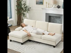 Sofá de canto 3 lugares em forma de L - 194x118x81 cm - Modular - Almofadas macias - Linho -^ModernLuxe Outlet