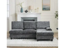 Sofá de canto 3 lugares em forma de L - 194x118x81 cm - Modular - Almofadas macias - Linho - Cinza*ModernLuxe New