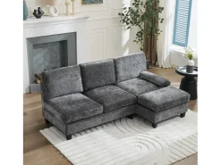 Sofá de canto 3 lugares em forma de L - 194x118x81 cm - Modular - Almofadas macias - Linho - Cinza*ModernLuxe New