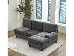 Sofá de canto 3 lugares em forma de L - 194x118x81 cm - Modular - Almofadas macias - Linho - Cinza*ModernLuxe New