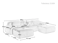 Sofá de canto 3 lugares modular - em Veludo cotelê - com 3 almofadas e 2 puffs - 298x178x70cm - Marrom*DripeX Hot