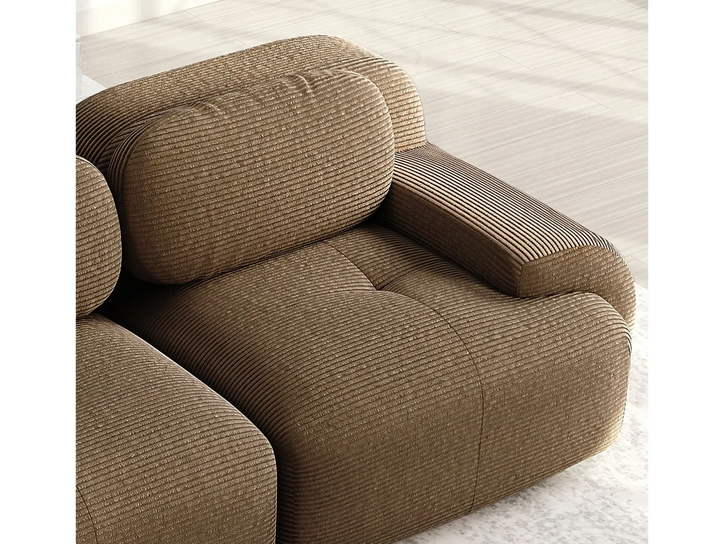 Sofá de canto 3 lugares modular - em Veludo cotelê - com 3 almofadas e 2 puffs - 298x178x70cm - Marrom*DripeX Hot