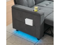Sofá de canto 3 lugares 208x146x89,5 cm - Dobrável - com iluminação LED - com porta-copos e saco de armazenamento - Cinza^ModernLuxe