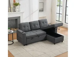 Sofá de canto 3 lugares 208x146x89,5 cm - Dobrável - com iluminação LED - com porta-copos e saco de armazenamento - Cinza^ModernLuxe