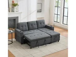 Sofá de canto 3 lugares 208x146x89,5 cm - Dobrável - com iluminação LED - com porta-copos e saco de armazenamento - Cinza^ModernLuxe