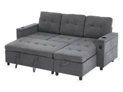Sofá de canto 3 lugares 208x146x89,5 cm - Dobrável - com iluminação LED - com porta-copos e saco de armazenamento - Cinza^ModernLuxe