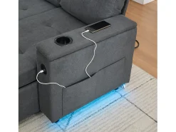 Sofá de canto 3 lugares 208x146x89,5 cm - Dobrável - com iluminação LED - com porta-copos e saco de armazenamento - Cinza^ModernLuxe