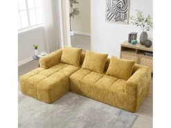 Sofá de canto - com bolsas de arrumação e 3 almofadas - chenille - com chaise longue e braços* Sale