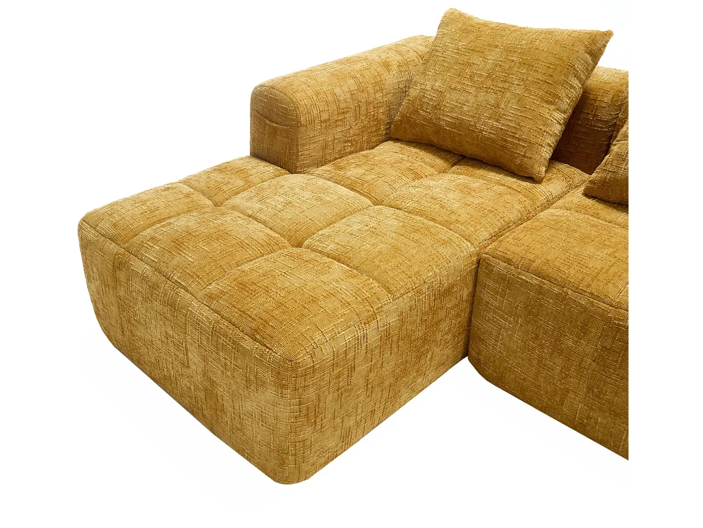 Sofá de canto - com bolsas de arrumação e 3 almofadas - chenille - com chaise longue e braços* Sale