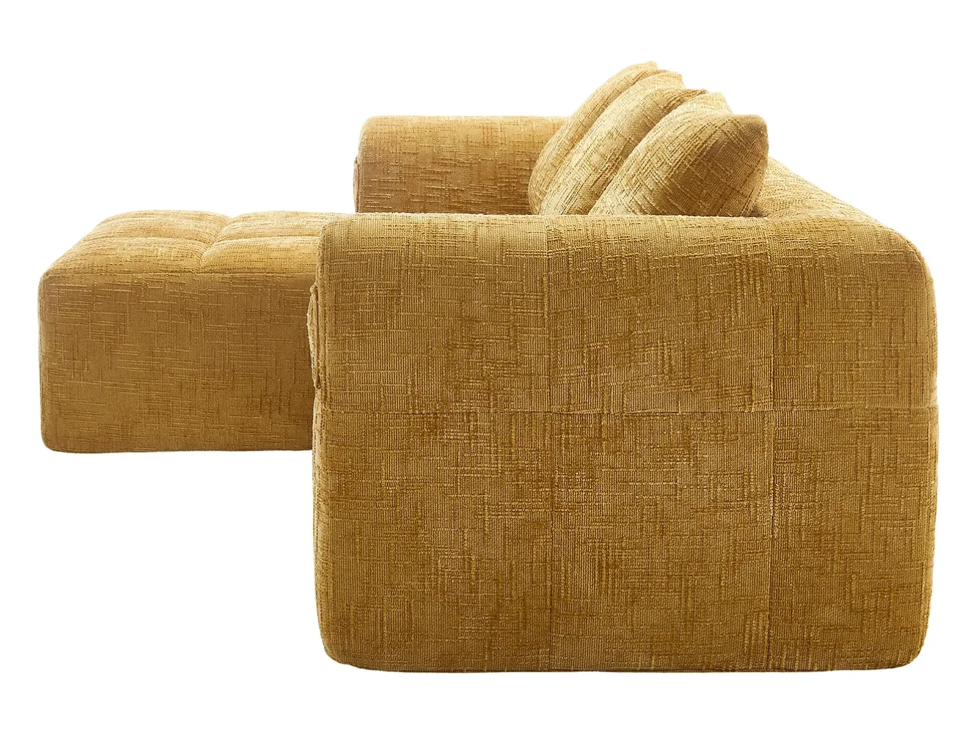 Sofá de canto - com bolsas de arrumação e 3 almofadas - chenille - com chaise longue e braços* Sale