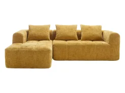 Sofá de canto - com bolsas de arrumação e 3 almofadas - chenille - com chaise longue e braços* Sale